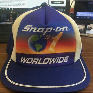 Vintage Snap On Tools #1 Worldwide Blue Snapback Trucker Baseball Cap